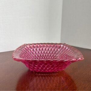Vintage Square Cranberry Glass Candy Dish Bowl 6 1/2 inches